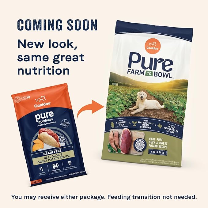 Canidae Pure Limited Ingredient Premium Adult Dry Dog Food, Real Duck & Sweet Potato Recipe, 22 lbs, Grain Free