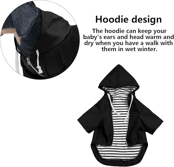 Dog Raincoat rain Jacket Raincoat Dogs Waterproof Small Medium Breeds Zip Closure Storage Pocket Harness Hole Black XXL
