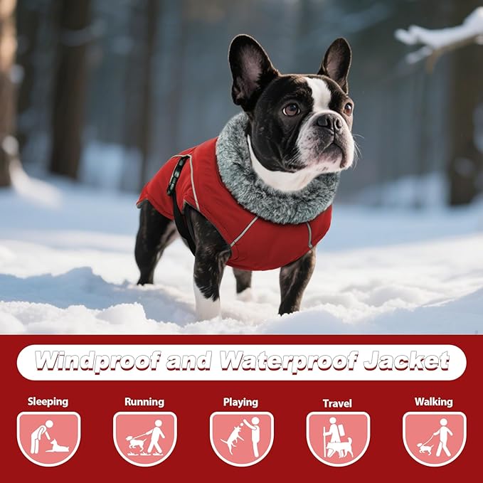 DENTRUN Large Dog Winter Coat - Windproof Reflective Warm Coat, Adjustable Neck & Snap Closure, Water Repellent Thick Fleece Vest, Fleece Lined for for Golden Retriever, Red, XL