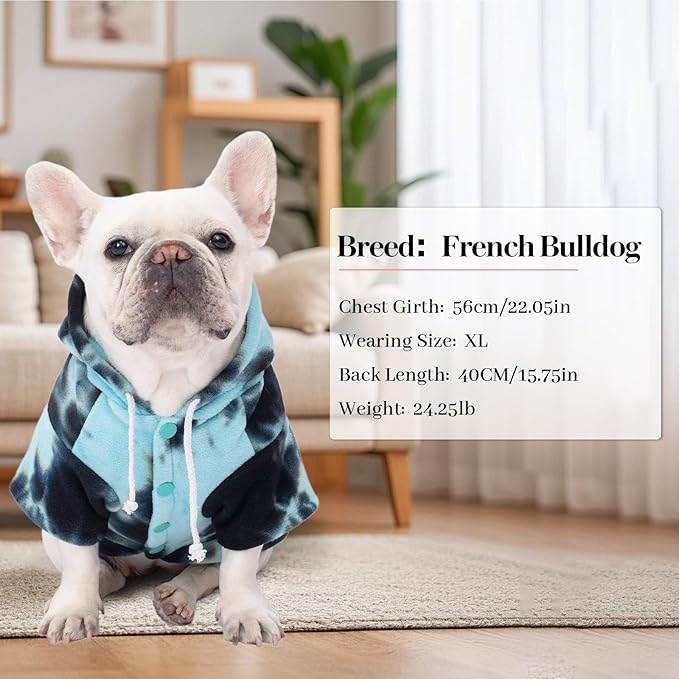Dog Hoodie Tie Dye Dog Sweatshirt Chic Winter Clothes Ultra-Soft Warm Sweaters for Small Medium Dogs Fashion Pet Clothes for Dogs (Blue/Black/Grey, XL (Back: 16.92",Chest: 21.65", Neck: 18.89"))