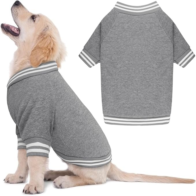Dog Sweater Brushed Fleece Baseball Jacket Soft Warm Pet Sweatshirt Dog Sweaters for Small Dogs Puppy Sweater Boy Girl Pet(Gray-XS)