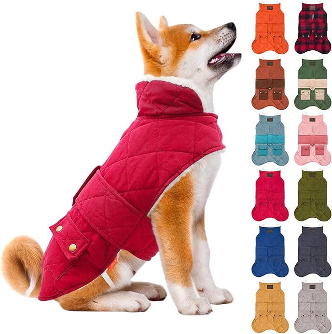 KYEESE Dog Coat Warm Pet Winter Puffer Coat with Leash Hole Windproof Dog Coats for Small Dogs Soft Pet Sweater for Cold Weather Waterproof Dogs Jacket with Fleece Lined Thick Cat Clothes with Pocket
