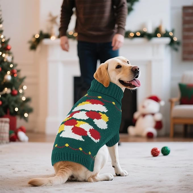 BRKURLEG Dog Sweaters, Christmas Dog Sweaters for Small Dogs Boy Girl, Warm Sweater for Cold Weather, Xmas, New Year, Pet Winter Knitted Sweatshirt Outfit for Cats, Chihuahua,Yorkie (Green, XS)