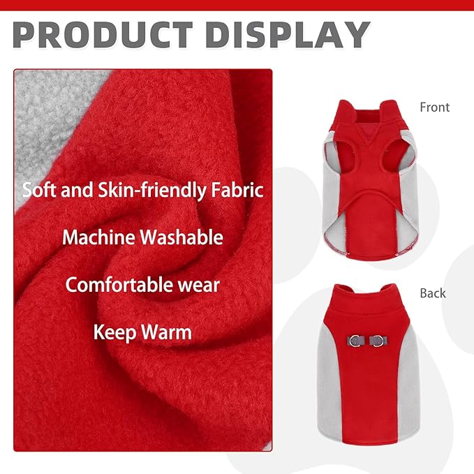 KOOLTAIL Small Dog Sweater - Dog Fleece Vest Jacket with Leash D-Ring for Small Medium Dogs, Soft Pullover Winter Warm Cold Weather Coats, Pet Fall Clothes Outfit for Puppy Cat Boys&Girls, Red S