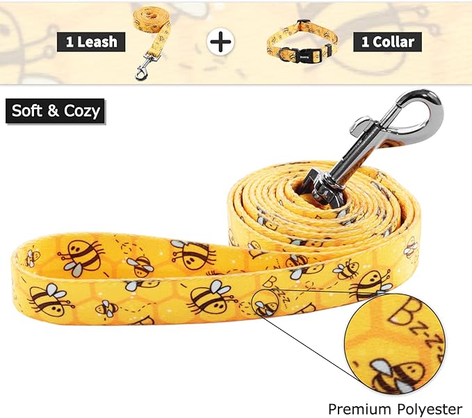 Ihoming Puppy Collar and Leash Set for Daily Outdoor Walking Running Training, Bee Design for Extra Small Boys Girls Dogs Cats Pets, XS-Up to 10LBS