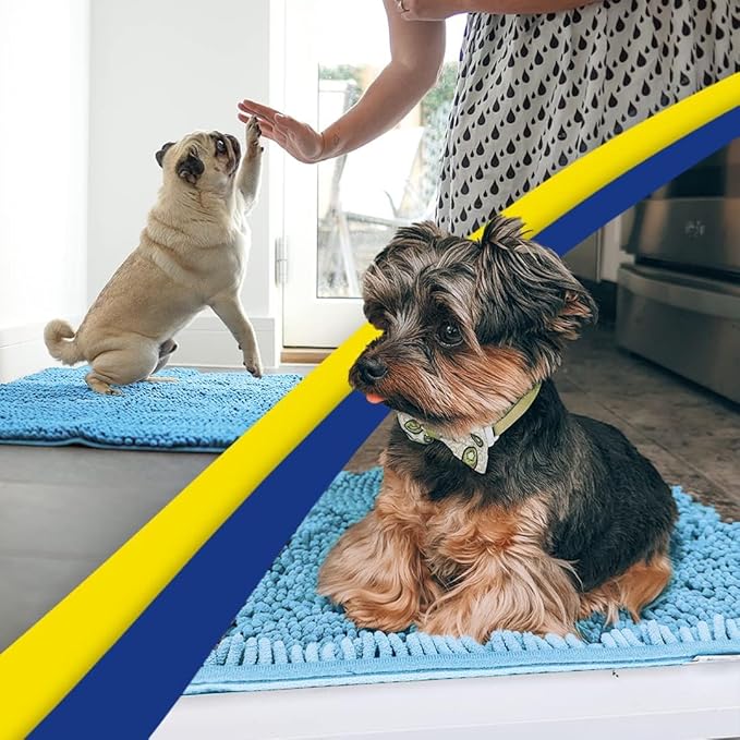 Muddy Mat® AS-SEEN-ON-TV Highly Absorbent Microfiber Door Mat and Pet Rug, Non Slip Thick Washable Area and Bath Mat Soft Chenille for Kitchen Bathroom Bedroom Indoor and Outdoor - Sky Blue 24" x 120"