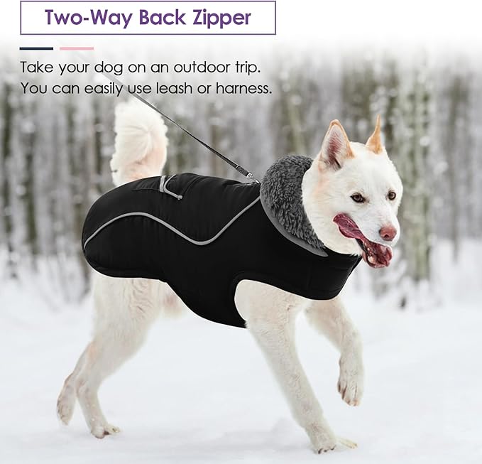 SUNFURA Dog Coat, XXXL Dog Winter Jacket, Reflective Fleece Snow Coat with Furry Collar, Waterproof Pet Puffer Jacket for Great Dane Extra Large Dogs, Black 3XL