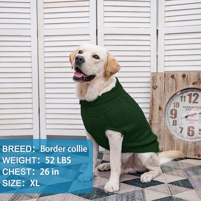 Mihachi Turtleneck Dog Sweater - Winter Coat Apparel Classic Cable Knit Clothes with Leash Hole for Cold Weather, Ideal Gift for Pet in New Year Army Green XL