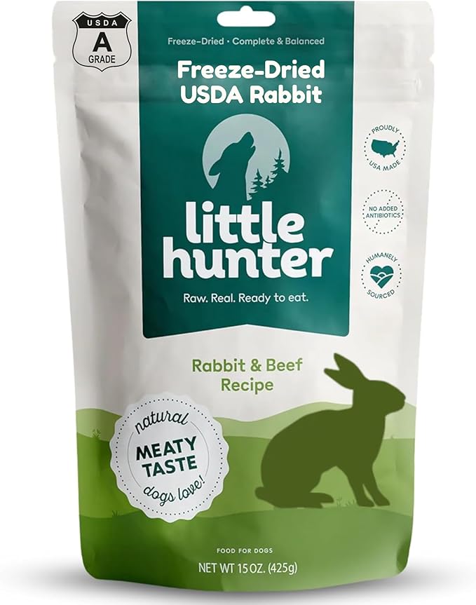 Little Hunter- Freeze Dried Raw Rabbit Fresh Dog Food | Organic Fruit & Veggies, Picky Eater-Approved Limited Ingredient for All Stages - High Protein, Small Batch, Grain Free Raw Dog Food, 15 oz