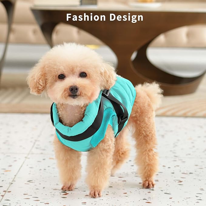 Dog Jacket with Harness,Fleece Lined Warm Puppy Coat for Winter,Soft Windproof Large Dog Vest,Bluegreen XXL