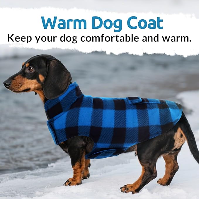 ASENKU Dog Winter Coat, Fleece Doggie Jacket Plaid Reversible Vest Waterproof Windproof Cold Weather Clothes for Small Medium Large Dogs (XS, Blue)