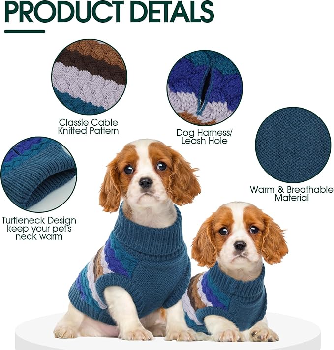 Kuoser Dog Sweater, Dog Sweaters for Medium Dogs Girl Boy, Classic Pet Knitted Sweatshirt Warm Pullover, Puppy Holiday Sweater Winter Clothes for Christmas Thanksgiving Outfit, Blue M