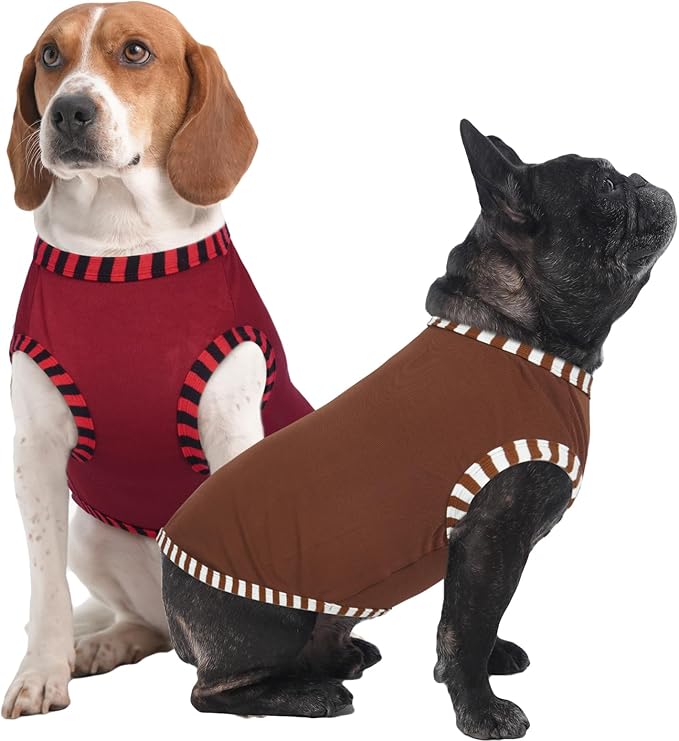 IECOii 2 Pack Dog T-Shirt for Small Dogs | Breathable Stretch Fit for Summer, UV Sun Protection for Chihuahua & Cats, Coffee+DarkRed,M