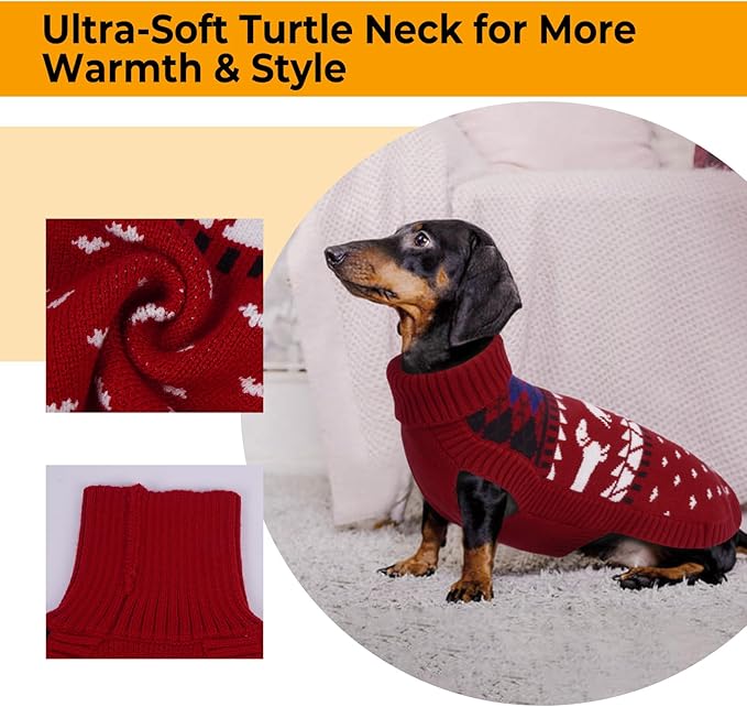 Lelepet Dachshund Sweater, Turtleneck Dog Sweaters for Small Dogs, Warm Pullover Knitted Pet Coat, Cold Weather Dachshund Clothes, Fall/Winter Cozy Outfit (XS-XL)