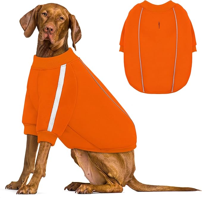 Queenmore Cozy Fleece Dog Sweater XXL, Soft Pullover Dog Sweatshirt, Warm Winter Fleece Jacket with Leash Hole/Reflective Stripes for Small Medium Large Dogs Orange