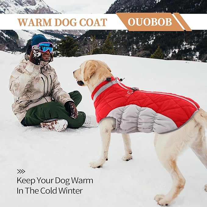 Small Dog Coat,Dog Jackets for Small Dogs,Warm Winter Jacket, Puppy Coat with Harness Built in,Waterproof Dogs Jacket,Puppy Cold Weather Coats,Pet Winter Clothes Snowsuit Shih Tzu Bichon,Red
