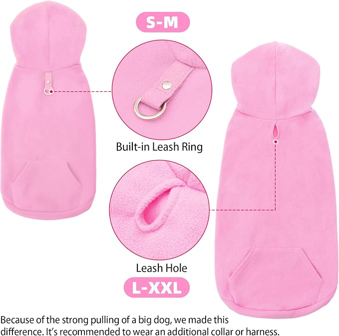 EXPAWLORER Dog Hoodie Fleece Sweater Vest, Hooded Dog Sweatshirt Fall Winter Pet Clothes with Leash Hole, Sleeveless Warm Cozy Puppy Clothing for Cat Small Medium Large Dogs Girl Boy, Pink L