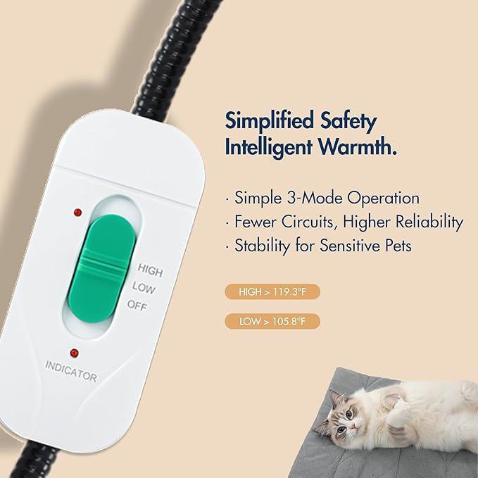 Dog Heating Pad (48"x28") - Waterproof Electric Heated Mat & Pet Bed for Indoor and Outdoor Use, Chew Resistant Cord, Machine Washable Cover with Wheat Pattern Quilting, for Cats and Pets