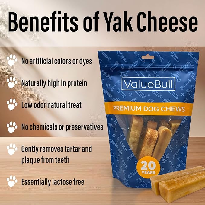 ValueBull Himalayan Yak Cheese Dog Chews, Extra Extra Large, 50 ct Wholesale Pack - Long Lasting for Aggressive Chewers, All Natural, Healthy & Safe, Low Odor Nepal Yak Milk Chews