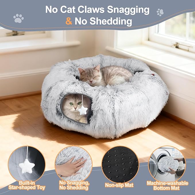 Cat Tunnel Bed for Indoor Cats - Christmas Tree Skirts Washable Warm Soft Indoor Cat Donut Tunnel, Multifunctional Cat Interactive Playground Toys for Felines Pet Christmas Tree Decoration