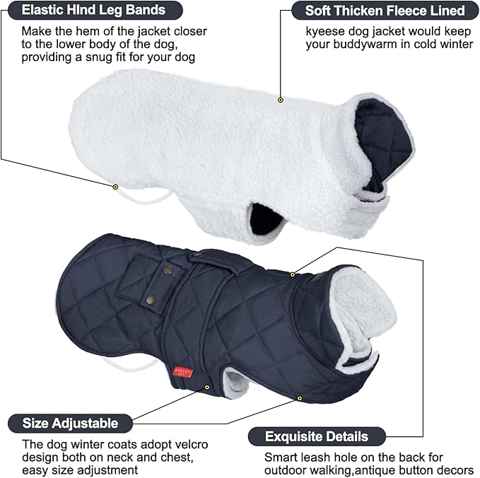 KYEESE Dog Coat Waterproof Dogs Jacket with Fleece Lined Soft Pet Sweater for Cold Weather Warm Pet Winter Puffer Coat with Leash Hole Windproof Dog Coats for Small Dogs Thick Cat Clothes with Pocket