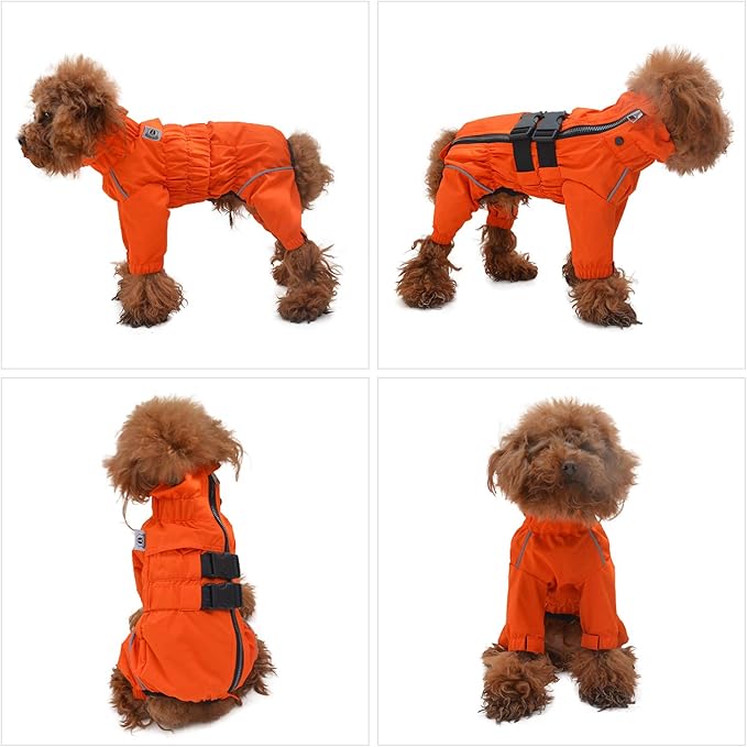 Dogs Waterproof Jacket, Lightweight Waterproof Jacket Reflective Safety Dog Raincoat Windproof Snow-Proof Dog Vest for Corgis Dachshund Small Medium Large Dogs Orange D-M