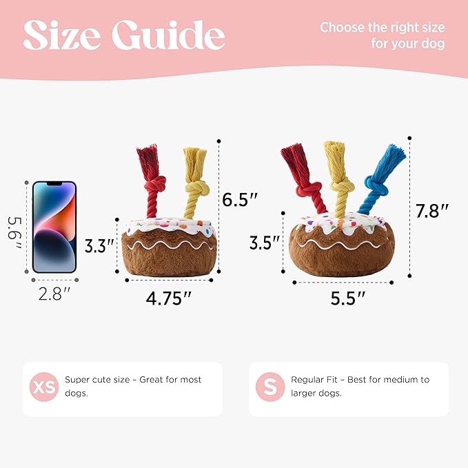 LE SURE Dog Birthday Cake Toy - Cute Squeaky Dog Birthday Toy for Gentle Chewers with Interactive Tug Rope, Plush Interactive Toy for Adult Dogs Birthdays Party, Standard, Milk Chocolate