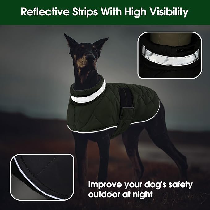 Dog Winter Coat Warm Padded Puppy Jacket Windproof Water Resistant Clothes for Small Medium Large Pets Christmas Sweater Outfit Vest(Green, XS)