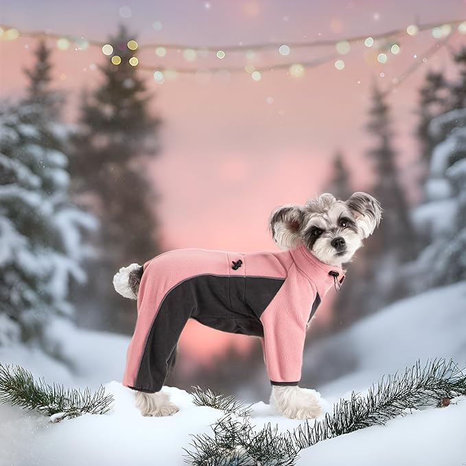 Fleece Dog Coat for Small Medium Dog,Pullover Pajamas Jumpsuit Bodysuit Puppy Coats with Legs, Pet Windproof Warm Cold Weather Jacket Full Body Vest Cozy Snowsuit Outfit Clothes (Pink, XXL)