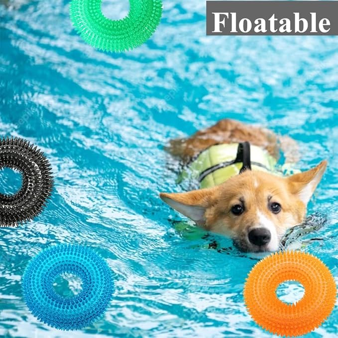 ADUCK Dog Squeaky Chew Toys for Aggressive Chewers, Small Medium Large Dogs Teeth Cleaning Soft Natural Rubber Float Toy for Indoor Outdoor Water Pool, Donut Ring Design 4.92 inch, Black