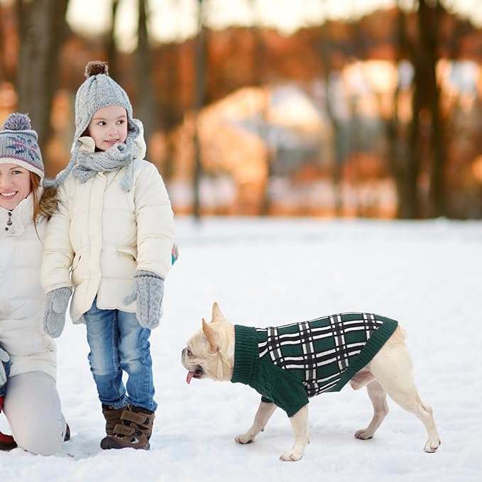 SCENEREAL Turtleneck Dog Sweater for Small Medium Large Dogs Girls Boys, Christmas Plaid Pullover Puppy Sweatershirt, Dogs Cold Weather Outfit Clothes, Ideal Gift for Pet in New Year, Green Plaid ML