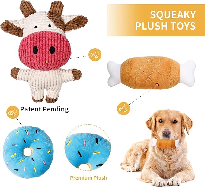 Toozey 7 Pack Small Dog Toys, Puppy Teething Toys, Durable Ropes Chew Toys, Cute Calf Squeaky Dog Toys, Non-Toxic and Safe
