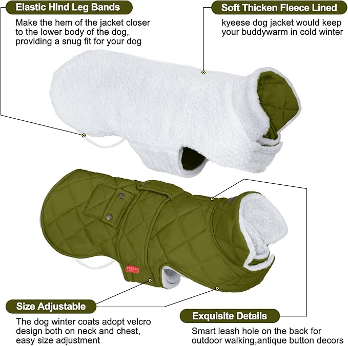 KYEESE Dog Coat Soft Pet Sweater for Cold Weather Thick Cat Clothes with Pocket Windproof Dog Coats for Small Dogs Waterproof Dogs Jacket with Fleece Lined Warm Pet Winter Puffer Coat with Leash Hole