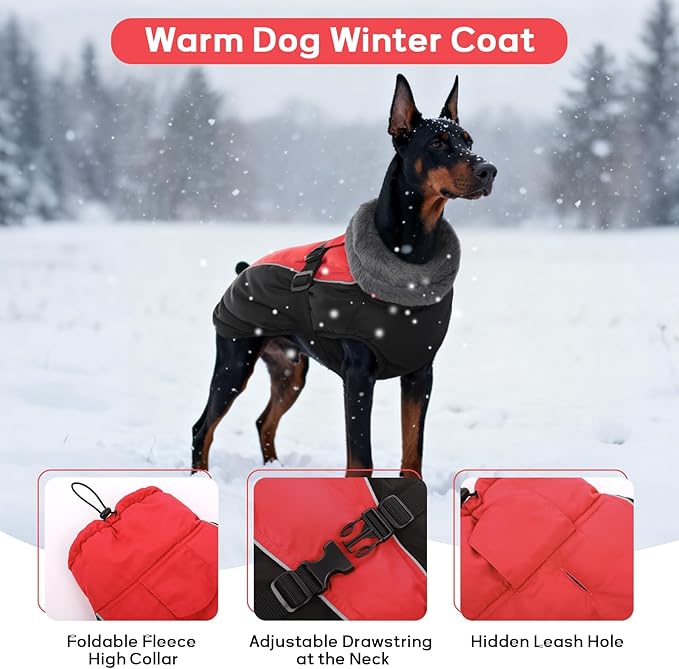 IDOMIK Dog Winter Coat, Reflective Waterproof Dog Jacket for Cold Weather, Warm Pet Coats for Small Medium Large Dogs, High Collar Doggy Fleece Snow Jacket, Winter Vest with Adjustable Buckle,3XL