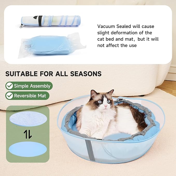 Cat Beds for Indoor Cats, Round Dog Bed for Small Dogs, Puppy, Kitten -Soft Plush Washable Cat Bed Calming with Protective Shield (Blue，18 Inches)