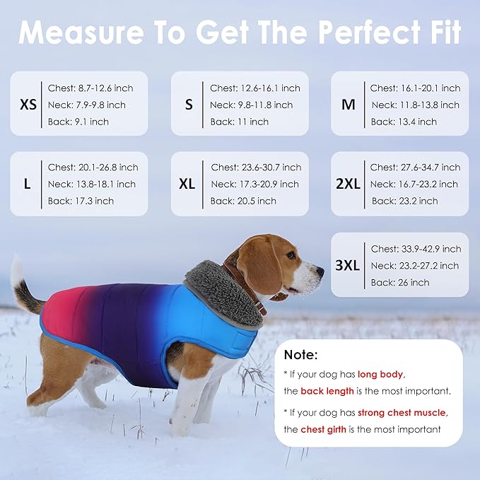 Dog Winter Coat, Waterproof Dog Jacket with Leash Hole, Reflective Adjustable Pet Snow Vest, Warm Fleece Sweater for Small Medium Large Dogs - Gradient Blue, S