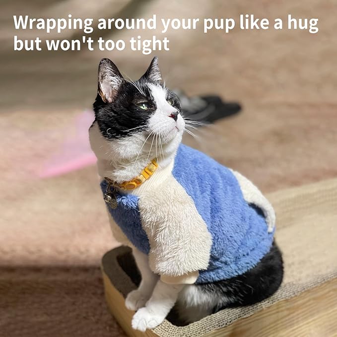 LESYPET Dog Sweater for Small to Medium Dogs, Fleece Lining Puppy Sweatshirt in Winter, Warm Puppy Clothes Pullover Jumper, Blue M