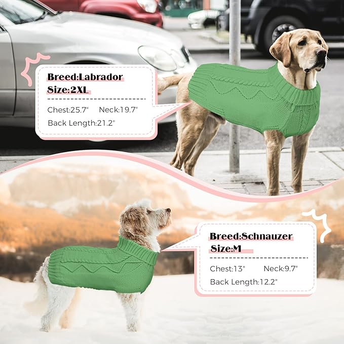 Dog Sweaters for Small Medium Large Dogs Girl, Soft Warm Turtleneck Pup Dogs Shirt, Double Knitting Collar for Outdoor Playing, Warm Dog Clothes (XS,Green)