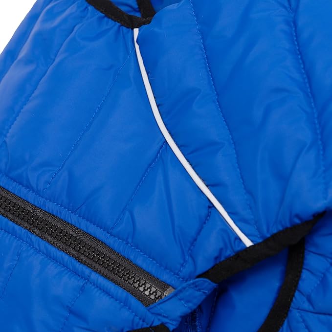 Warm Dog Jacket, 4 Legs Covered Waterproof Windproof Reflective Vest, Zippered Adjustable Outdoor Snow Jacket for Small to Large Dogs, Blue
