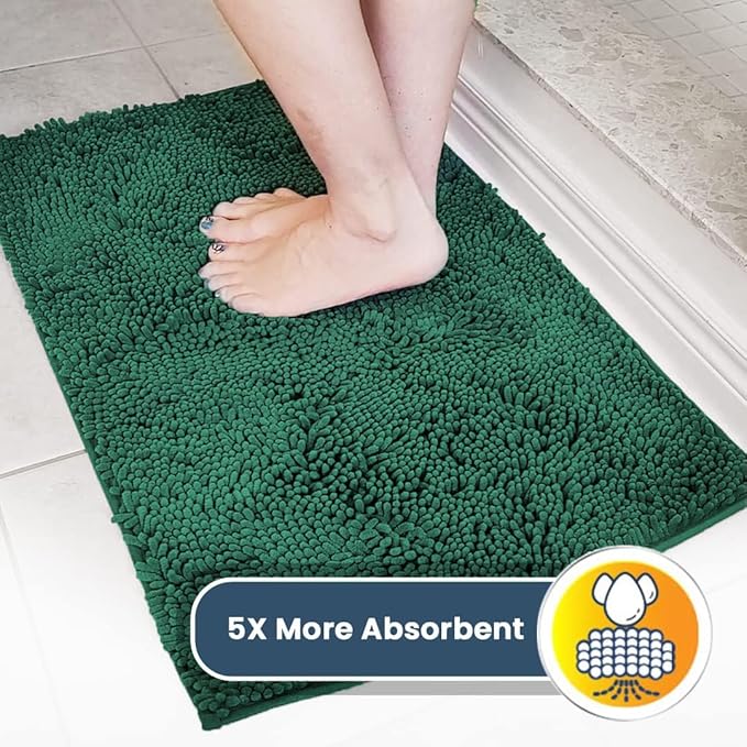 Muddy Mat® AS-SEEN-ON-TV Highly Absorbent Microfiber Dog Door Mat and Pet Rug, Non Slip Thick Washable Area and Bath Mat Soft Chenille for Kitchen Bathroom Bedroom and Indoor - Dark Green XXL 60"X48"