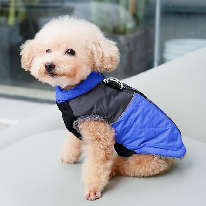 Warm Fleece Dog Coats for Medium Dogs,D-Rings Waterproof Puppy Jacket for Cold Winter,Blue XL