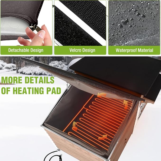 Heated Dog House Outdoor, Insulated Dog Kennel with Heating Pad for Winter, Weatherproof Dog Shelter with Anti-Chewing Metal Frame and Bowls for Small Medium Large Dogs (Light Brown