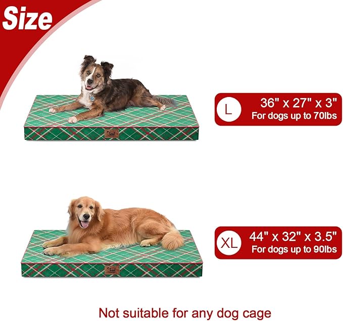 Orthopedic Dog Bed for Large Dogs, Big Waterproof Dog Bed Washable Pet Bed for Large Sized Dogs with Egg Crate Foam Pet Bed Mat, Removable Oxford Cooling Cover, Plaid