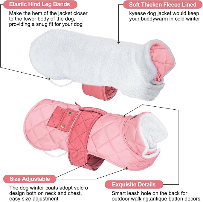 KYEESE Dog Coat Thick Cat Clothes with Pocket Windproof Dog Coats for Small Dogs Waterproof Dogs Jacket with Fleece Lined Soft Pet Sweater for Cold Weather Warm Pet Winter Puffer Coat with Leash Hole