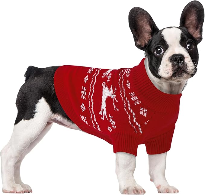 Christmas Dog Sweaters for Small Medium Large Dogs Classic Turtleneck Holiday Xmas Pet Clothes Cozy Stretchy Sweater for Chihuahua, Bulldog, Dachshund, Pug Large