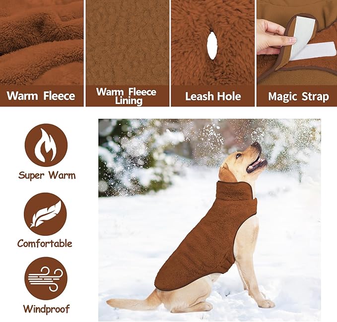 Malier Dog Winter Coat, Reversible Fleece Dog Cold Weather Coats, Windproof Warm Snow Puppy Jacket Vest Pet Clothes for Small Medium Large Dogs (Brown, X-Large)