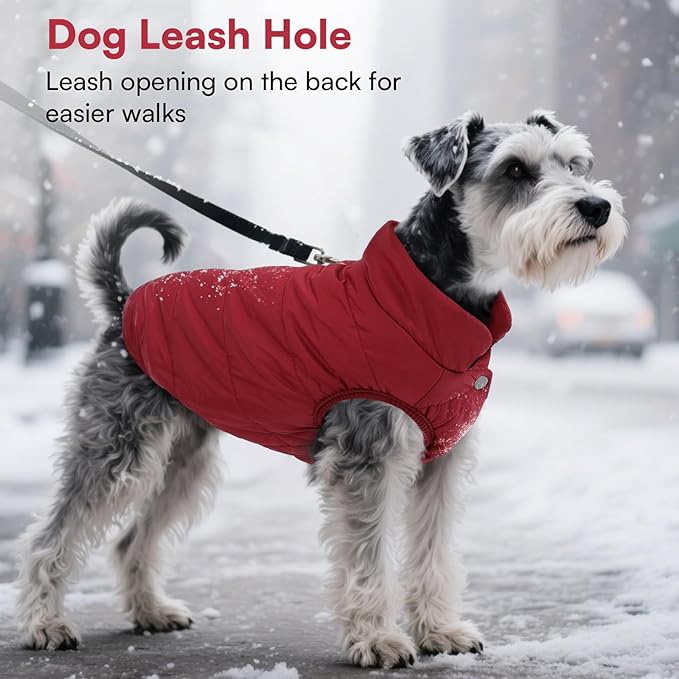 ASENKU Dog Winter Coat - Waterproof Windproof Dog Jacket, Warm Snowproof Doggie Puffer Vest for Cold Weather, Lightweight Snow Coats for Small Medium Large Dogs（XS, Red