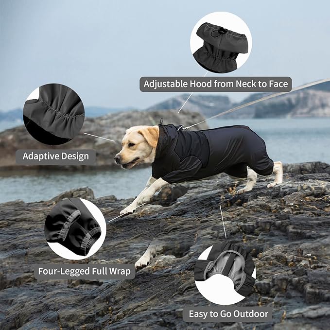 Dog Raincoat,Waterproof Windproof Rain Jacket,All-Weather Jacket,for Small Medium Large Extra Large Dogs (Black, Medium)