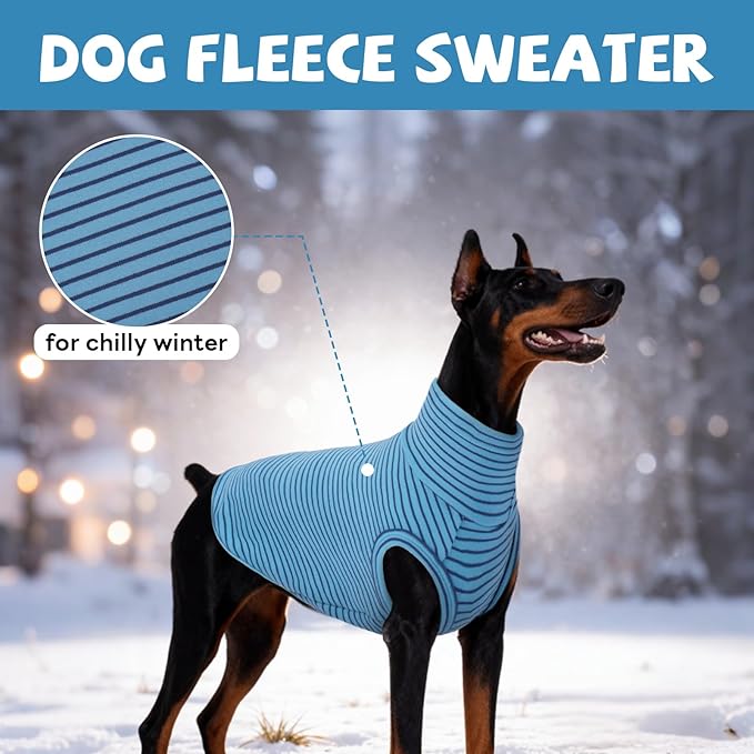 ROZKITCH Dog Turtleneck Sweater, Ultra-Soft Stretch Fleece Vest for Medium & Large Dogs, Cold Weather Apparel for Outdoor Adventures BlueStripe 2XL