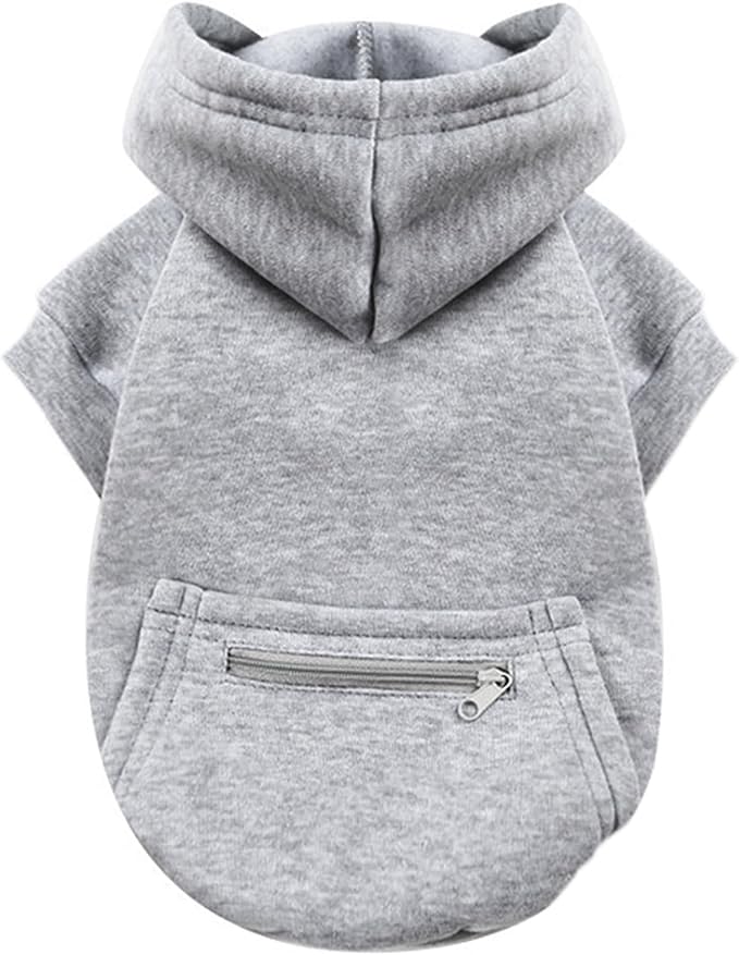 Jecikelon Pet Dog Cold Weather Coat with Pocket Winter Dog Hoodie Warm Puppy Clothes for Small Dogs Chihuahua Clothing (X-Small, Y02-Grey)